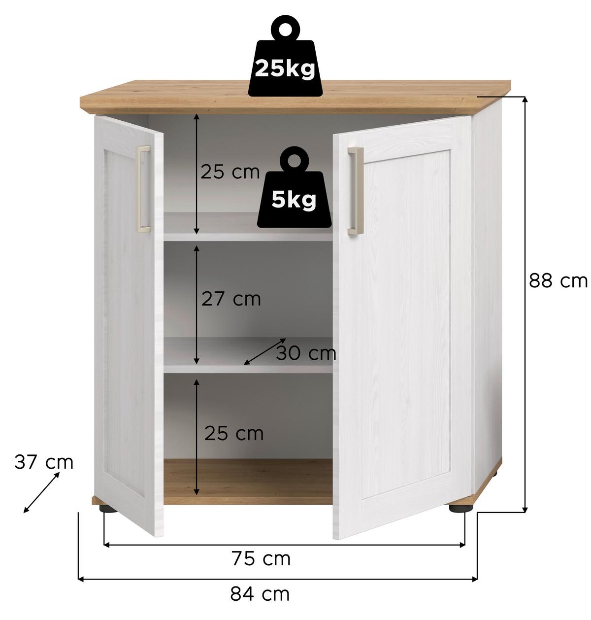 Highboard Verona Lärchefarben /Eiche Dekor B: 84cm - Lärchefarben/Schwarz, Design, Holzwerkstoff (84/88/37cm) - Livetastic