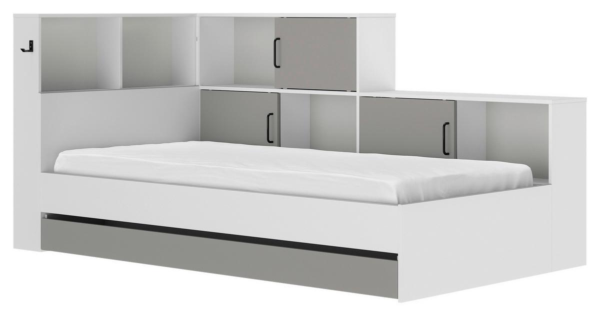 Stauraumbett mit Bettlade 90x200 cm Erwan Grau/Weiß - Weiß/Grau, MODERN, Holzwerkstoff (90/200cm) - MID.YOU