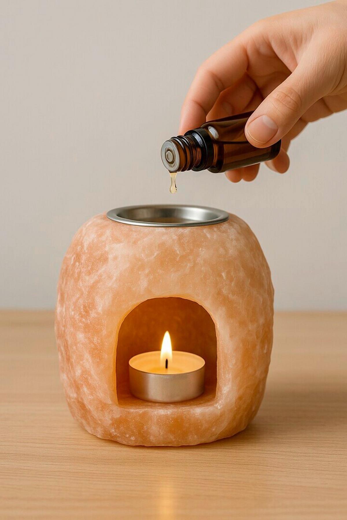 Stojan na svíčky SALTOR - oranžová, Natur, kámen (11/11cm)