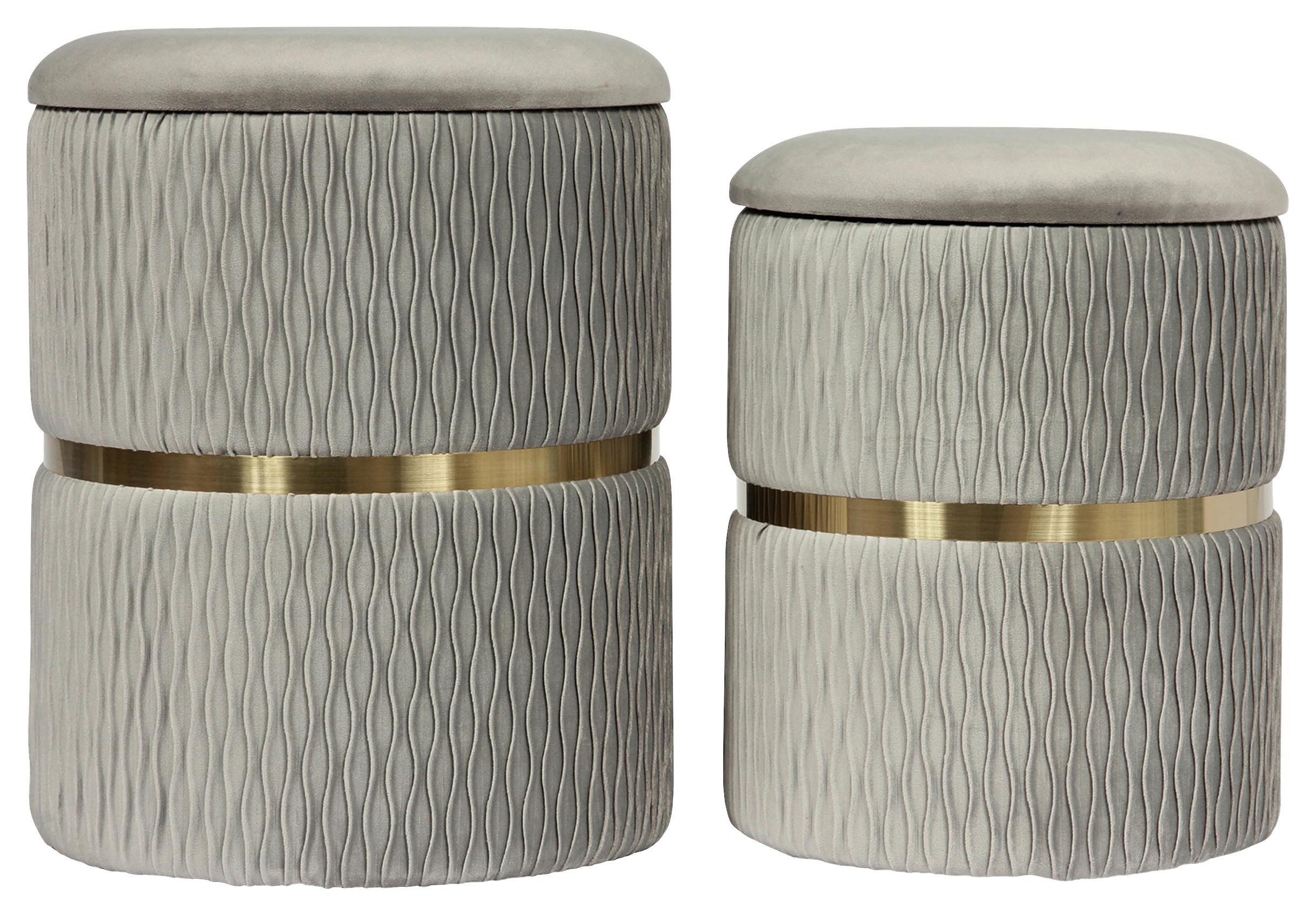 Hocker Zora Grau Polyester, D: 31,5 Cm - Goldfarben/Grau, Design, Textil/Metall (31,5/38/31,5cm) - Kayoom