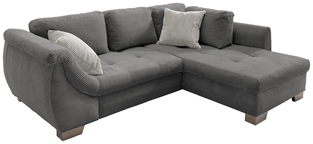 Ecksofa mit Schlaffunktion Flora Grau Cord - Silberfarben/Grau, Design, Textil (250/190cm) - MID.YOU