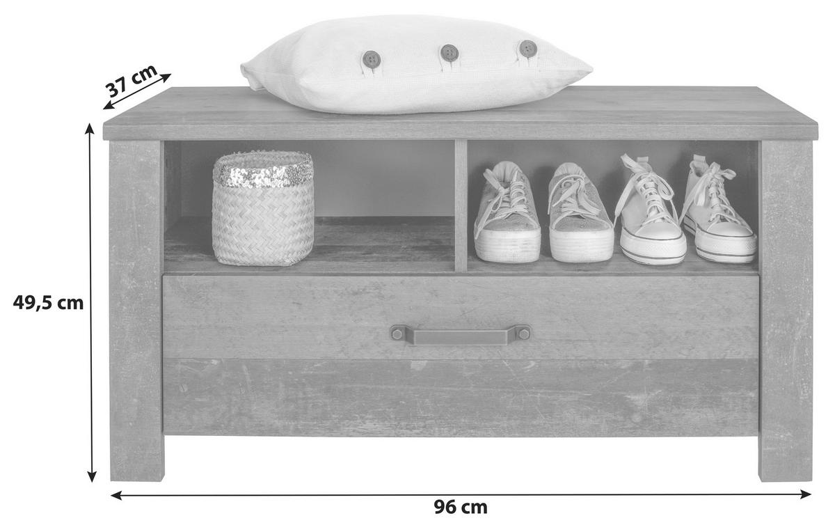 Šatní lavice ONTARIO - šedá/barvy dubu, Trend, kompozitní dřevo/plast (96/49,5/37cm) - Ondega