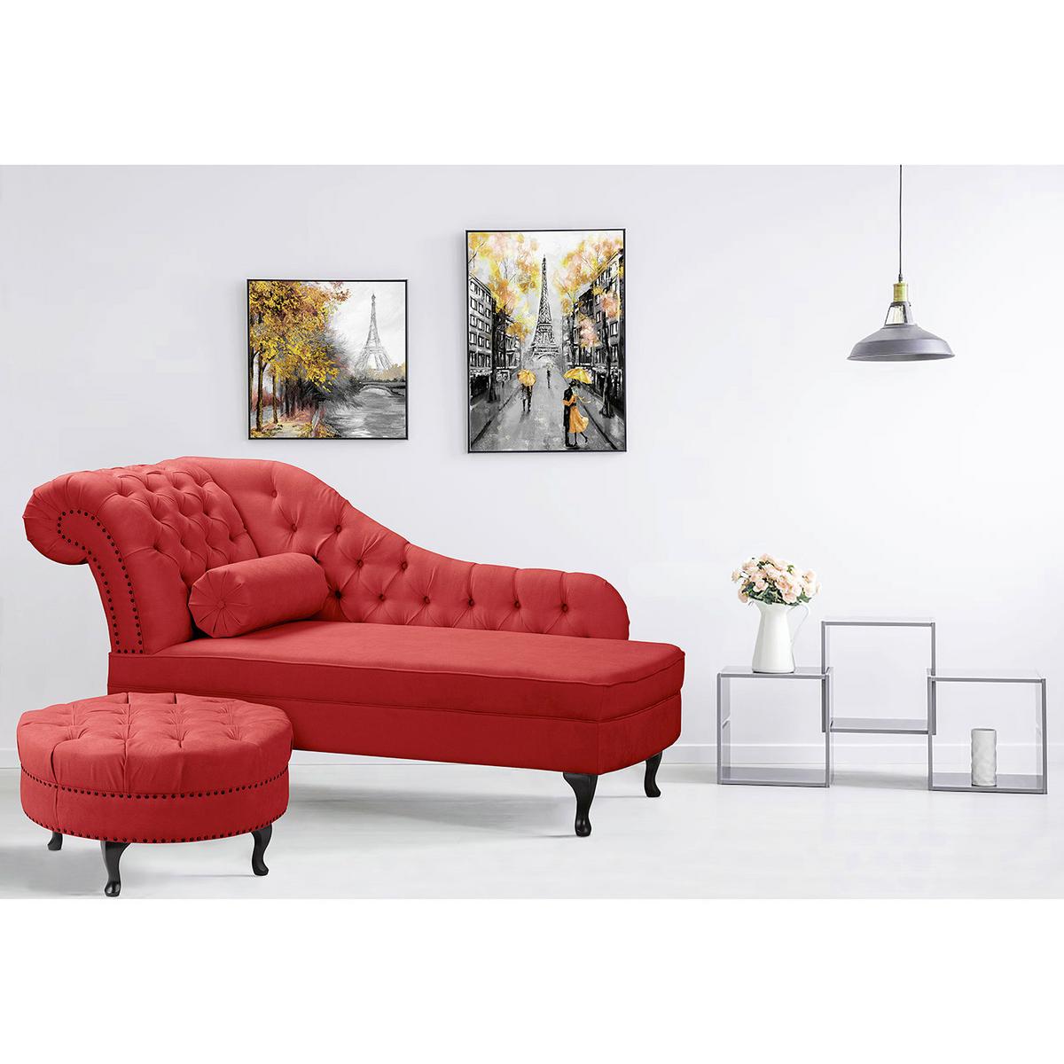 Récamiere Pako Rot B: 185cm - Rot/Braun, Design, Textil (185/93/75cm) - Livetastic