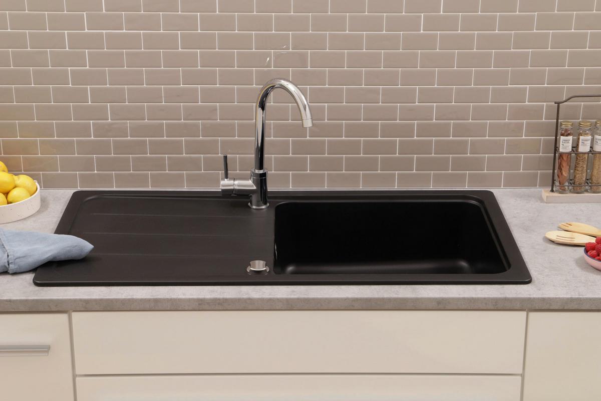 Spüle Austin Schwarz B: 100 cm - Schwarz, Design, Stein (100/20/50cm) - Respekta