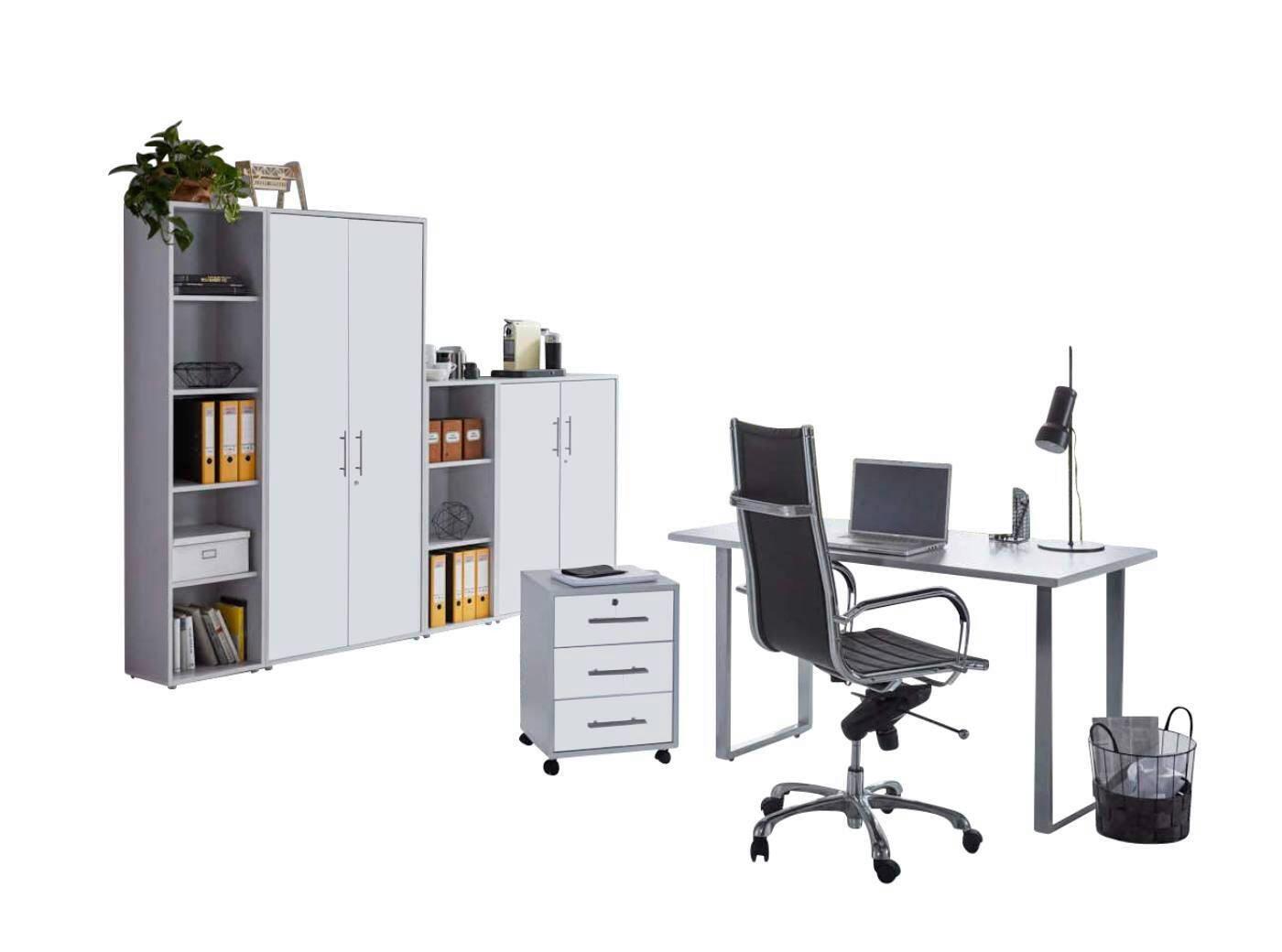 Büro Office Edition Grau/weiß - Weiß/Grau, MODERN, Holzwerkstoff/Metall - MID.YOU