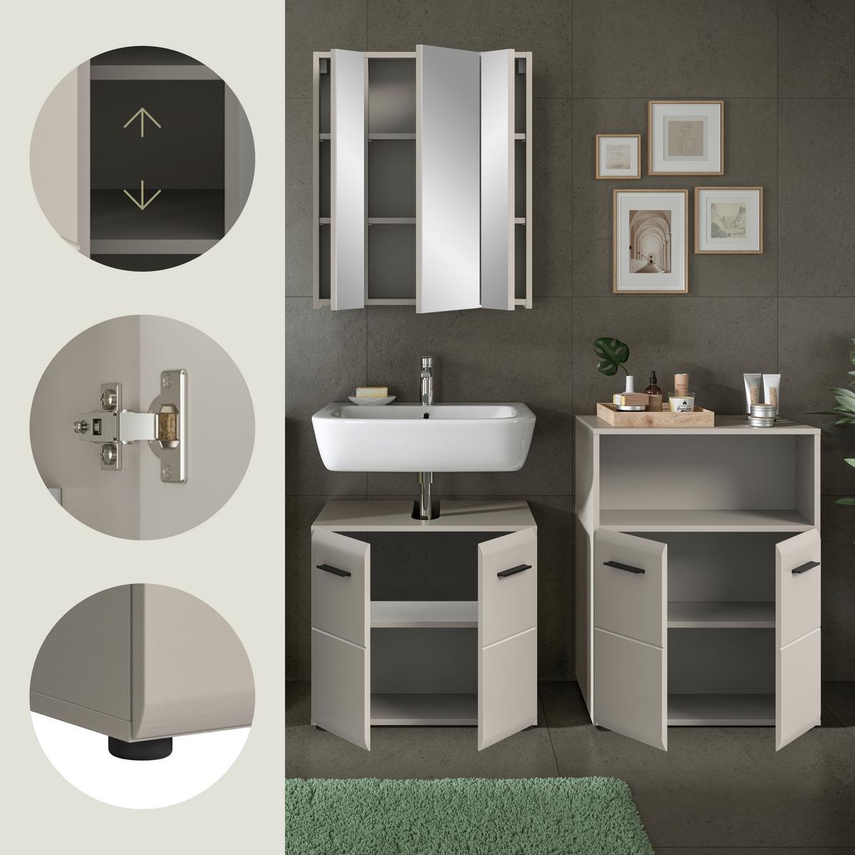 Badezimmer Ice Kaschmir B: 120cm - Kaschmir/Schwarz, Trend, Glas/Holzwerkstoff (120cm) - MID.YOU