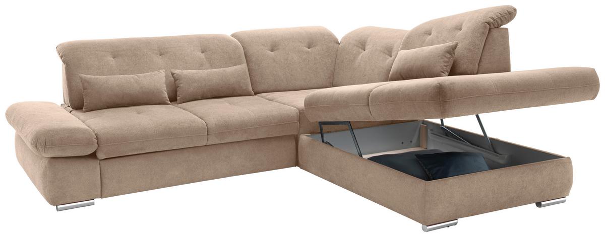 Ecksofa Dalida Hellbraun S: 280x254 cm - Chromfarben/Hellbraun, MODERN, Textil (280/254cm) - Livetastic