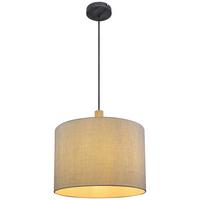 Hängeleuchte Roger H: 120 Cm 1-Flammig Mit Textil-Schirm - Schwarz/Grau, Natur, Holz/Textil (40/120cm) - Globo