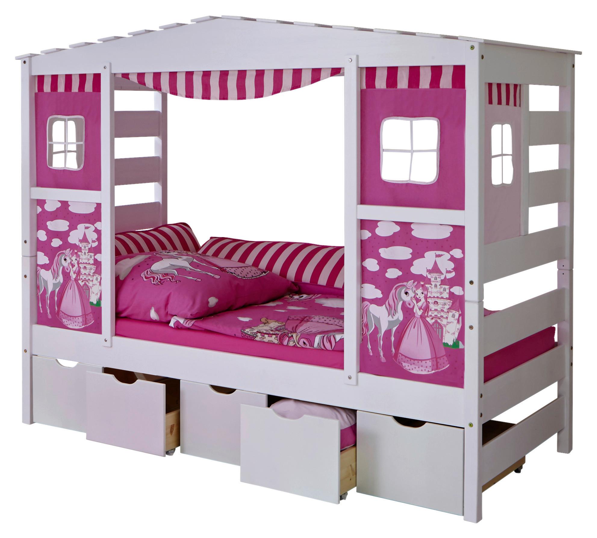 Posteľ v tvare domčeka LIO záves ružový - pink, Modern, drevo (90/200cm) - MID.YOU