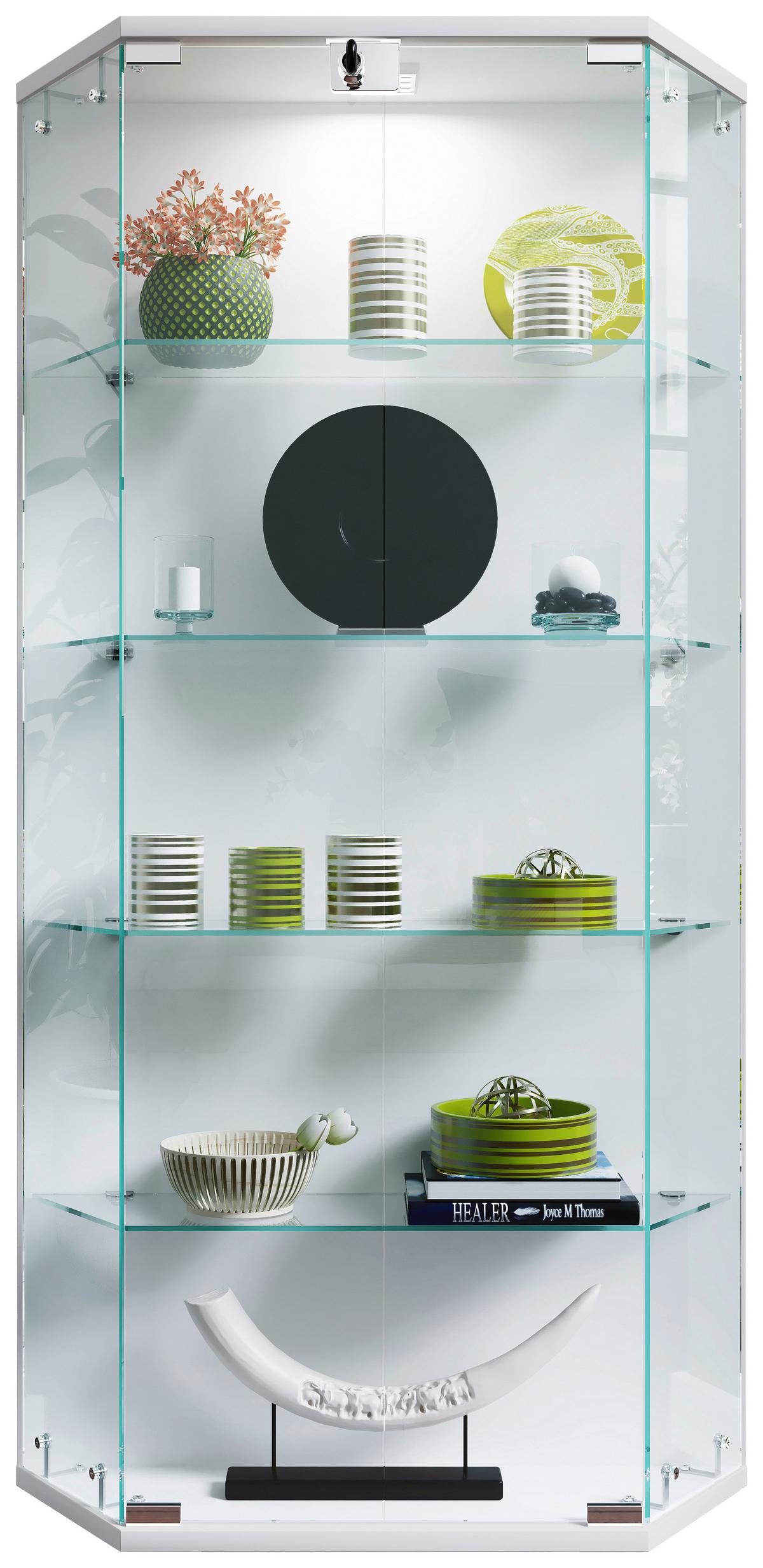 Vitrine Benila Weiß B: 83 cm - Transparent/Weiß, Design, Glas/Holzwerkstoff (83/114/17cm) - MID.YOU