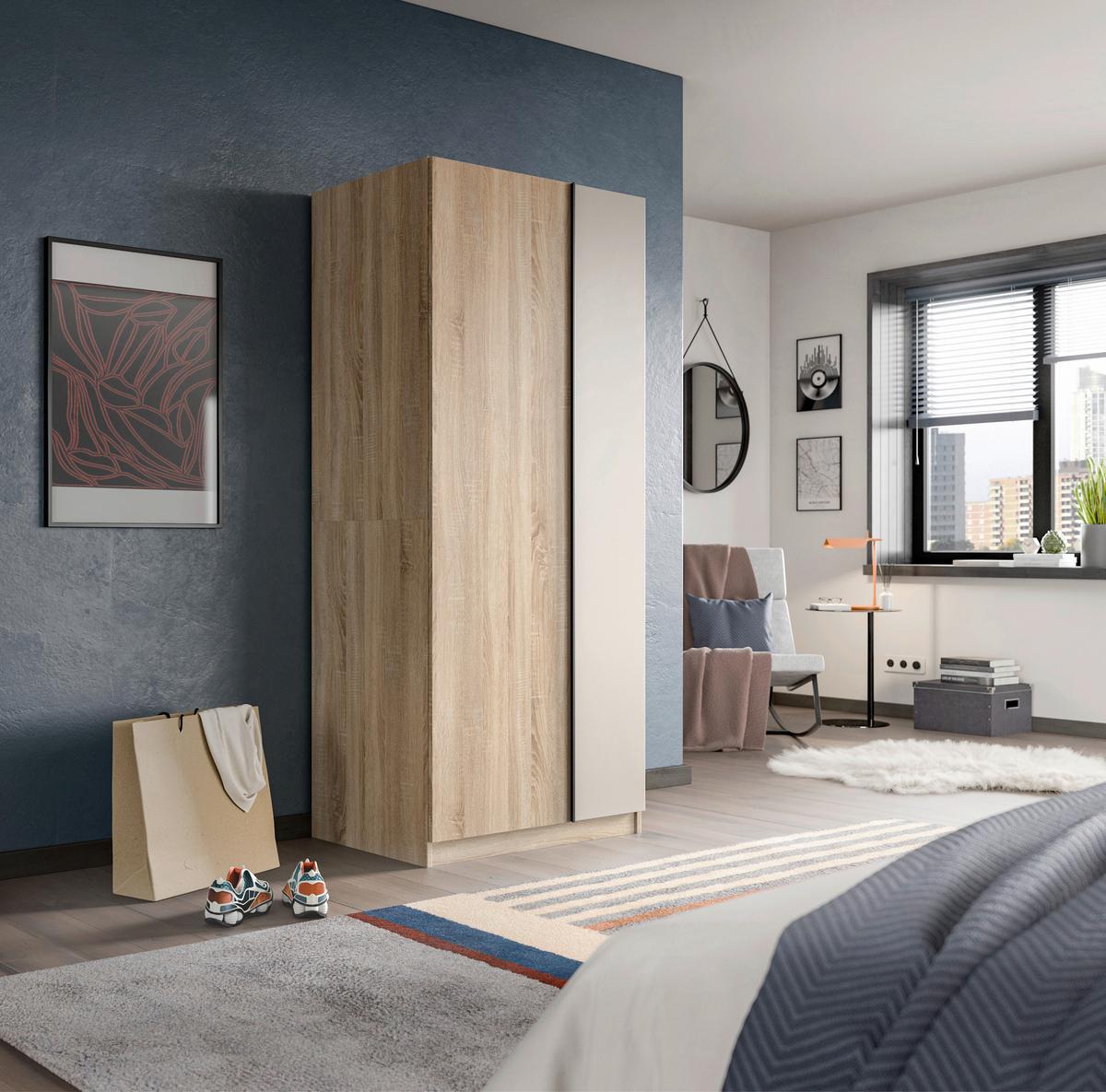 Šatní skříň Oakland dub SONOMA - černá/Sonoma dub, Moderní, kompozitní dřevo (80/183/53cm) - MID.YOU