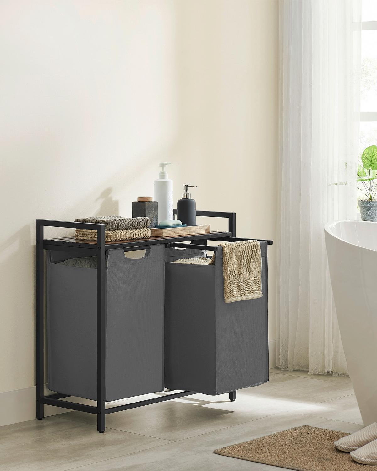 Wäschekorb Blh201g01 - Schwarz/Braun, Trend, Holzwerkstoff/Textil (73/72/33cm) - MID.YOU