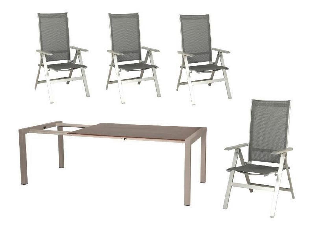 Gartengarnitur 5-tlg. Urban Metall/Textil/Holzwerkstoff - Platinfarben/Anthrazit, Basics, Holzwerkstoff/Textil (160+60/98/74cm) - Acamp