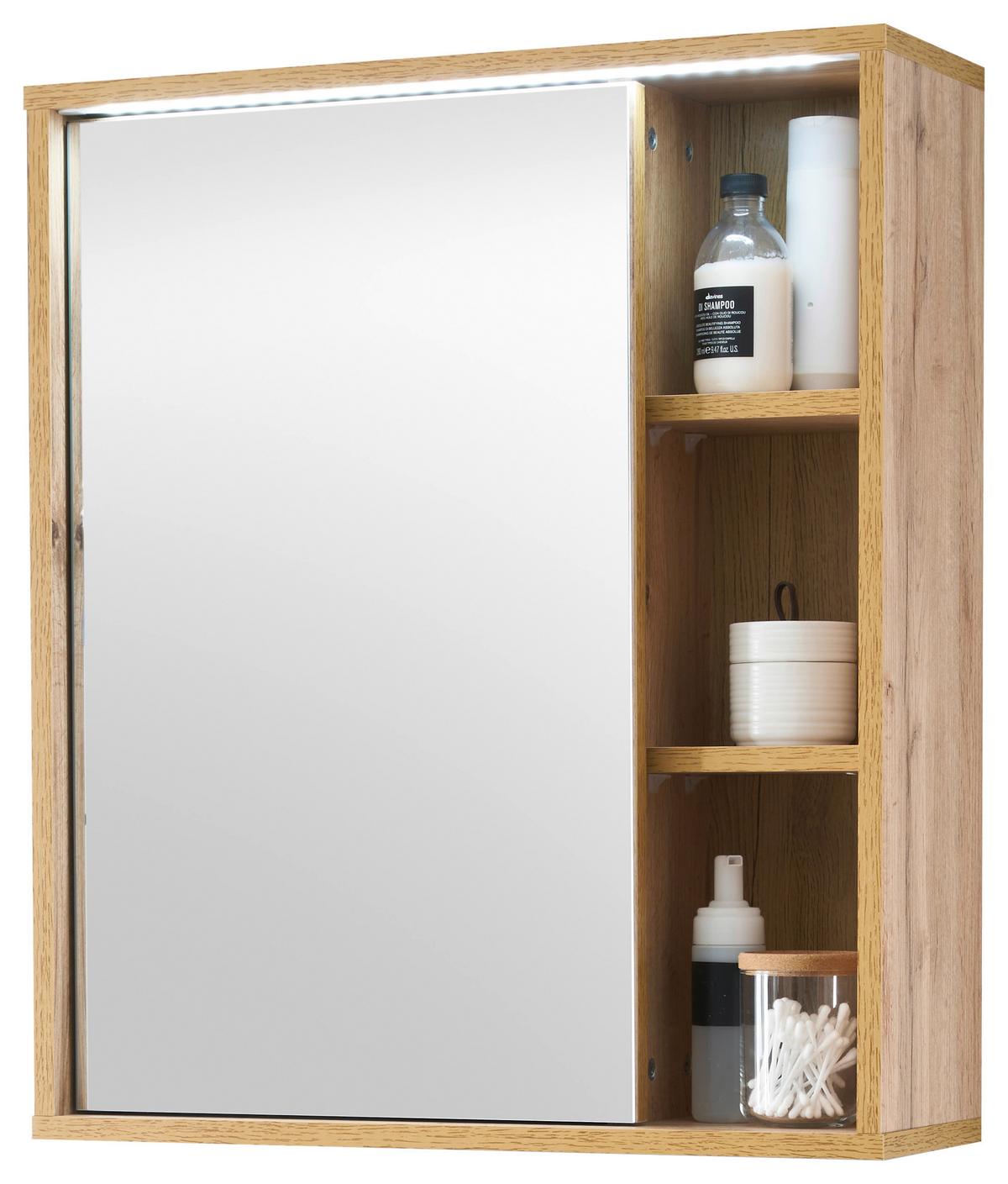 Spiegelschrank Greece mit LED- Beleuchtung 1 Türe - Eiche Wotan, MODERN, Glas/Holzwerkstoff (60/70/20cm) - MID.YOU