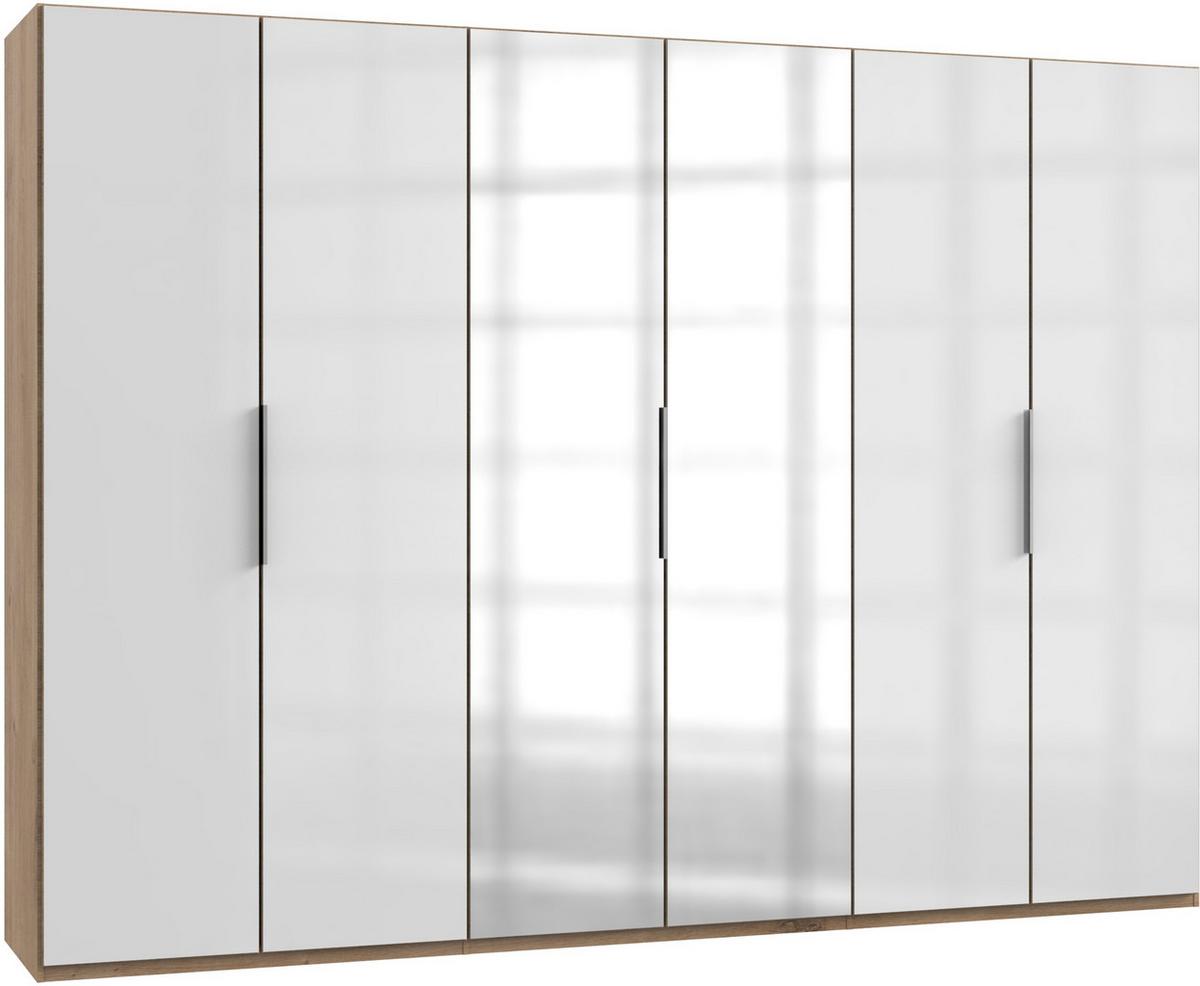 Drehtürenschrank 300cm Level, Weiß/eiche Dekor - Eichefarben/Weiß, MODERN, Glas/Holzwerkstoff (300/216/58cm) - MID.YOU