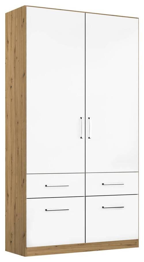 Drehtürenschrank B: 91 cm Berlin Eiche Dekor/Weiß - Weiß Hochglanz/Eiche Artisan, MODERN, Holzwerkstoff (91/210/54cm) - Rauch Möbel