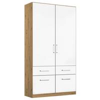 Drehtürenschrank B: 91 cm Berlin Eiche Dekor/Weiß - Weiß Hochglanz/Eiche Artisan, MODERN, Holzwerkstoff (91/210/54cm) - Rauch Möbel
