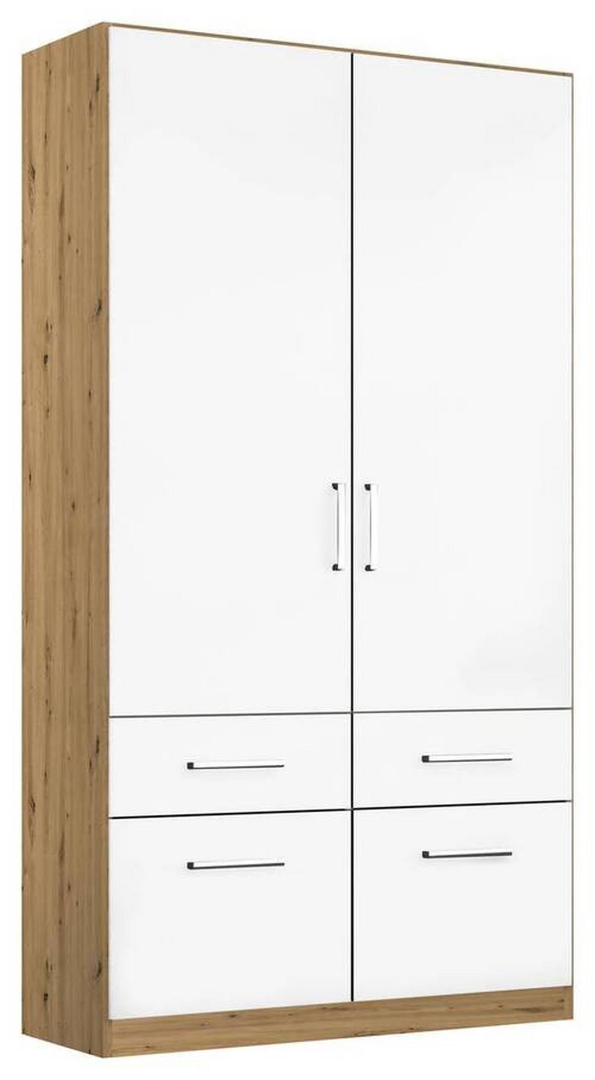 Drehtürenschrank B: 91 cm Berlin Eiche Dekor/Weiß - Weiß Hochglanz/Eiche Artisan, MODERN, Holzwerkstoff (91/210/54cm) - Rauch Möbel