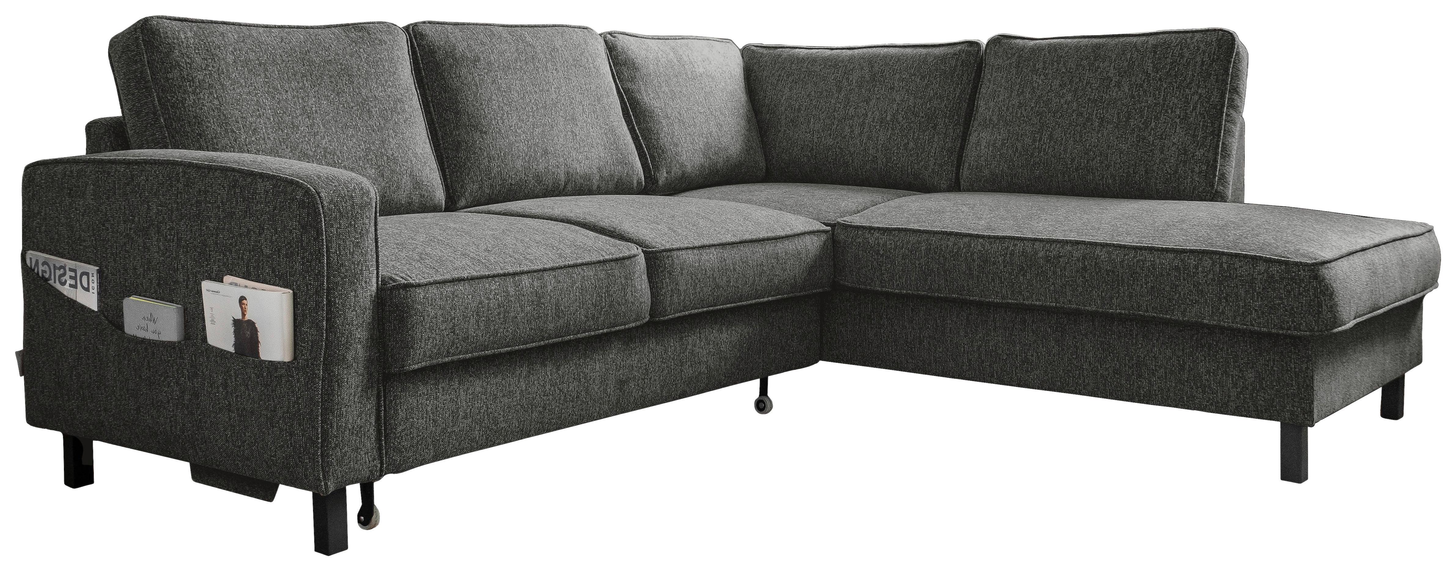 Ecksofa Molly Dunkelgrau S: 233x198 cm - Dunkelgrau/Schwarz, Textil (233/198cm) - MID.YOU