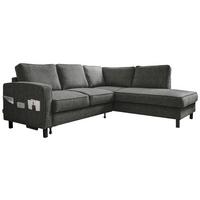 Sedačka MELANIE L, pravá, tmavosivá, lôžko na spanie - čierna/tmavosivá, drevo/textil (233/198cm) - MID.YOU