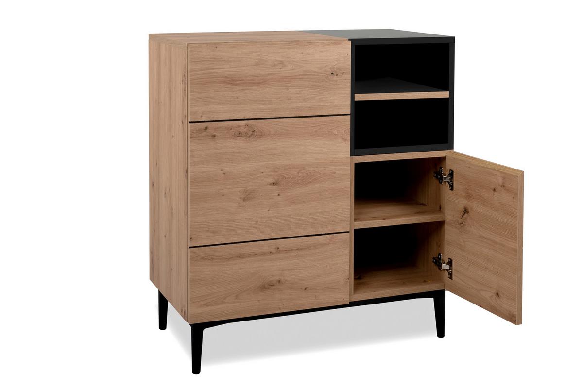 Kommode B 80 Cm Nola, Eiche Dekor/schwarz - Eichefarben/Schwarz, KONVENTIONELL, Holzwerkstoff (80/90/42cm) - MID.YOU