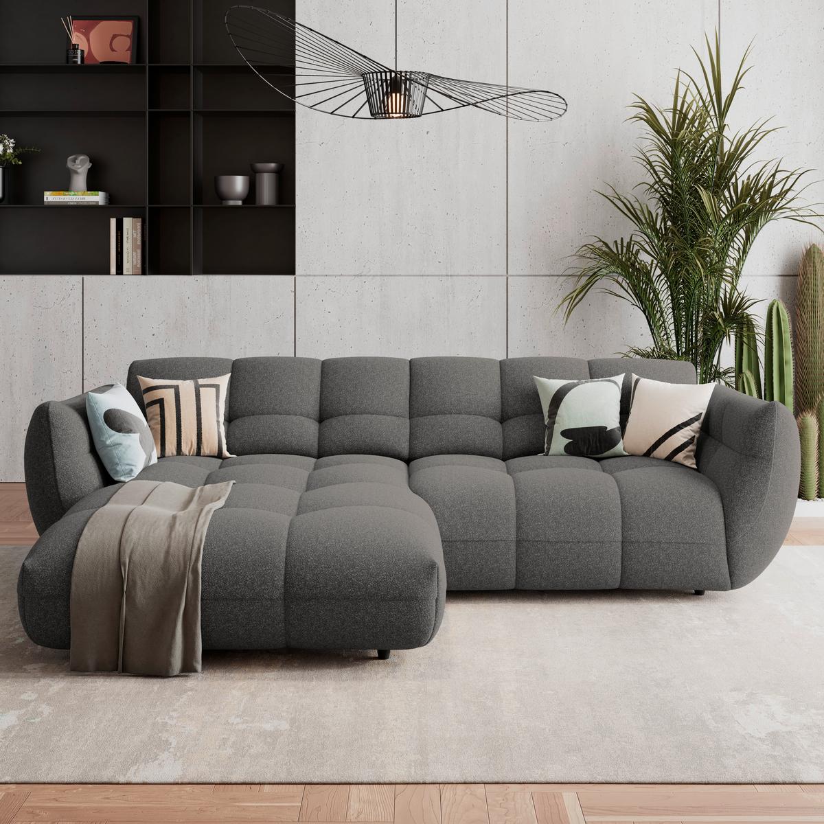 Ecksofa Panda Chenille grau, 178x280cm - Dunkelgrün/Schwarz, Trend, Textil (178/280cm)