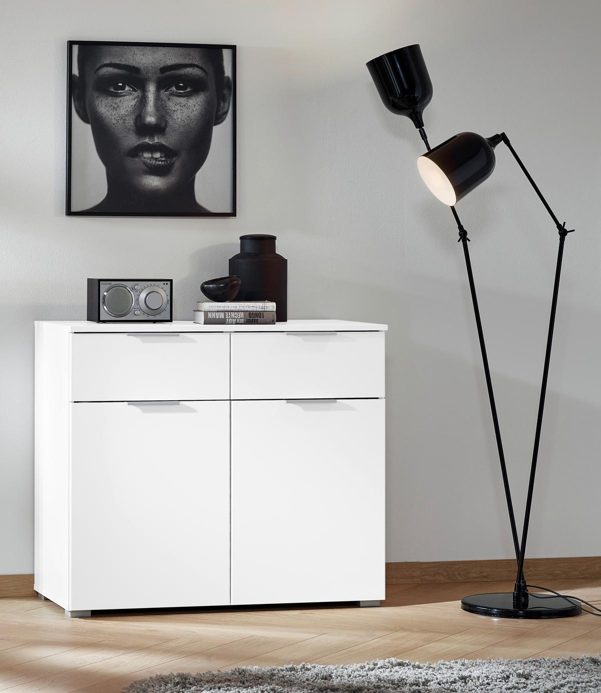 Kommode Alabama, Weiß B: 80 Cm - Alufarben/Weiß, MODERN, Holzwerkstoff (80/81/42cm) - Rauch Möbel