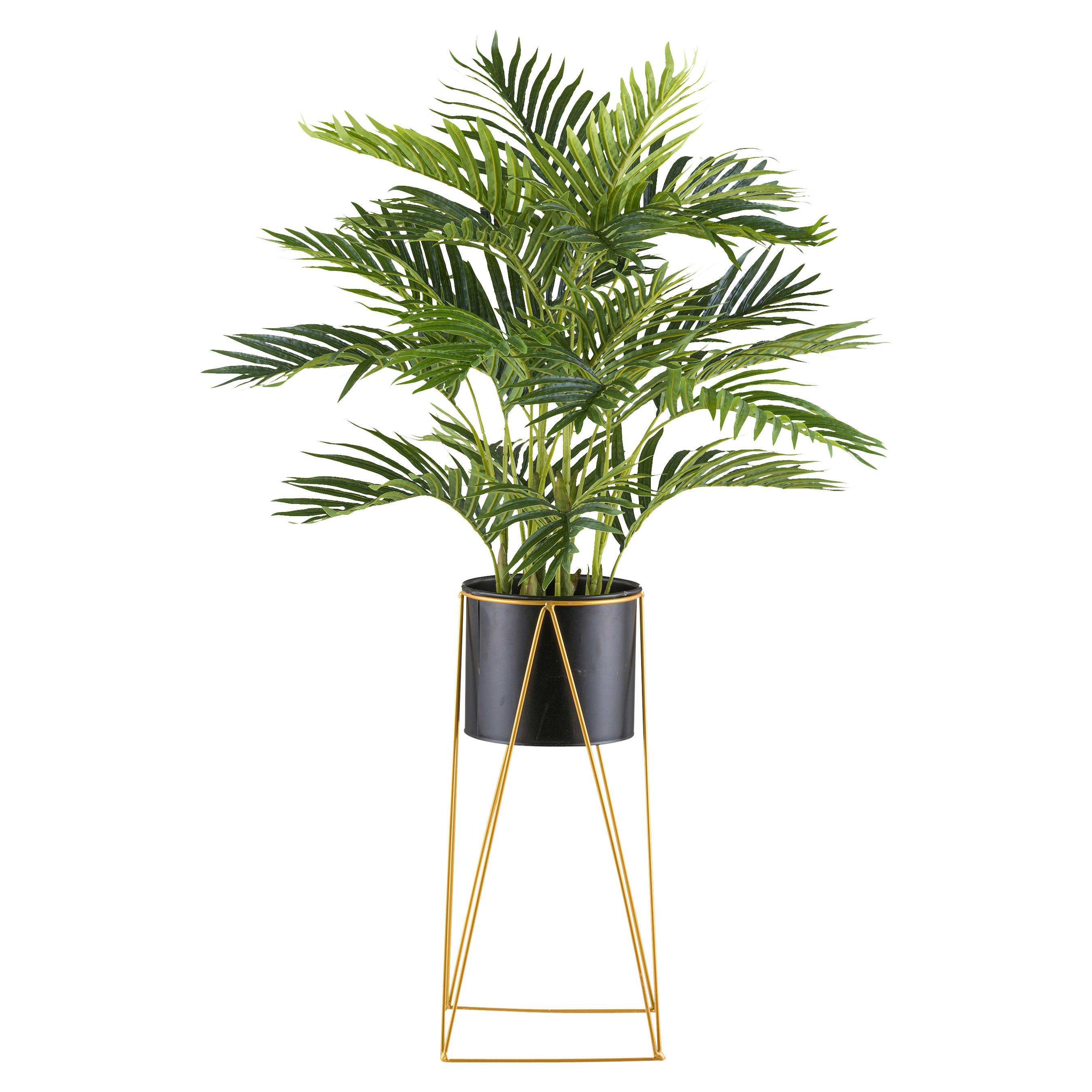 Kunstpflanze Palmen 110 cm Grün/Braun/Schwarz/Goldfarben - Goldfarben/Schwarz, Design, Kunststoff/Metall (110cm)