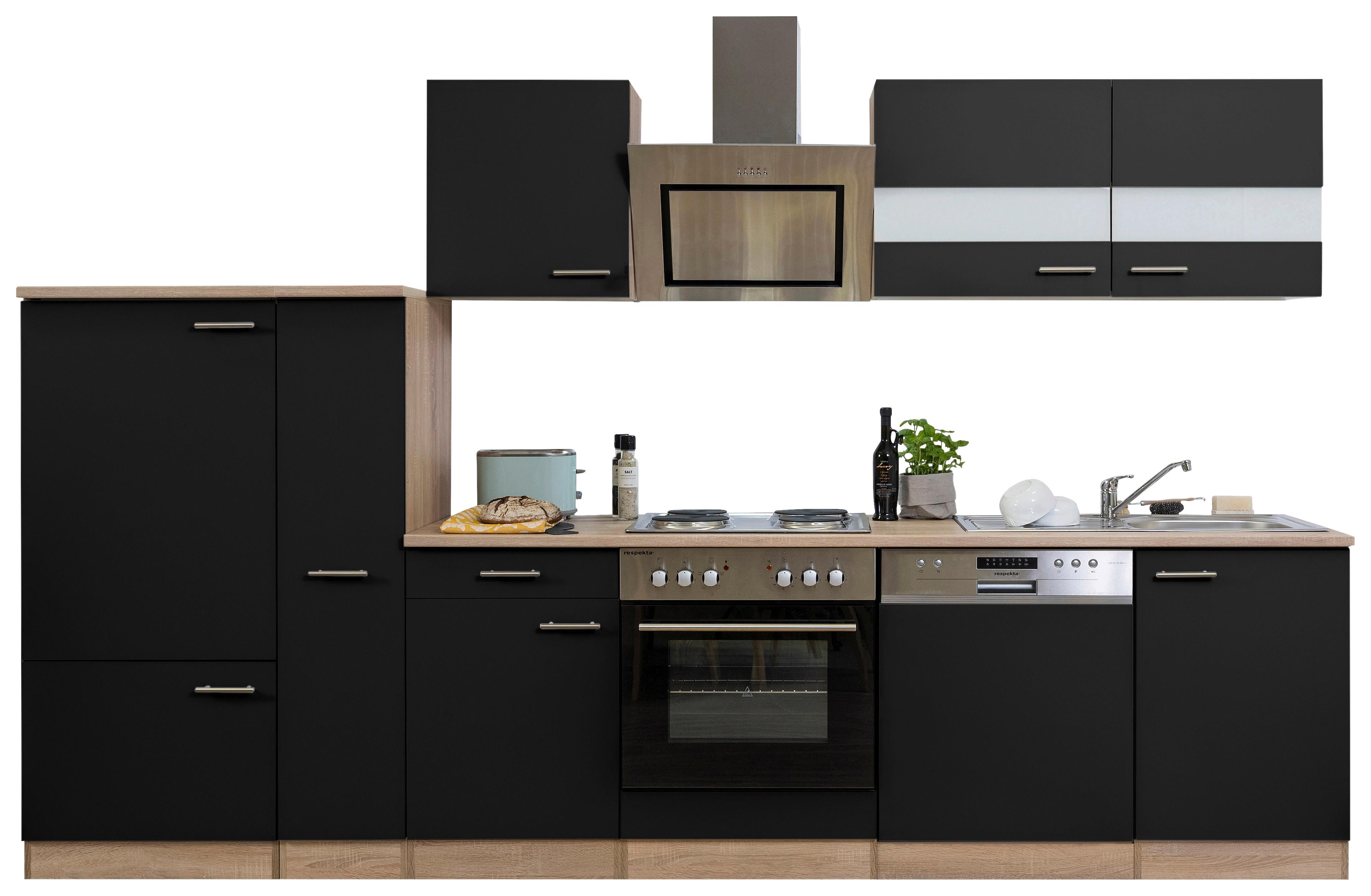Küchenblock Merle Küchenblock 310 cm - Eichefarben/Schwarz, Basics, Holzwerkstoff (310cm) - Respekta