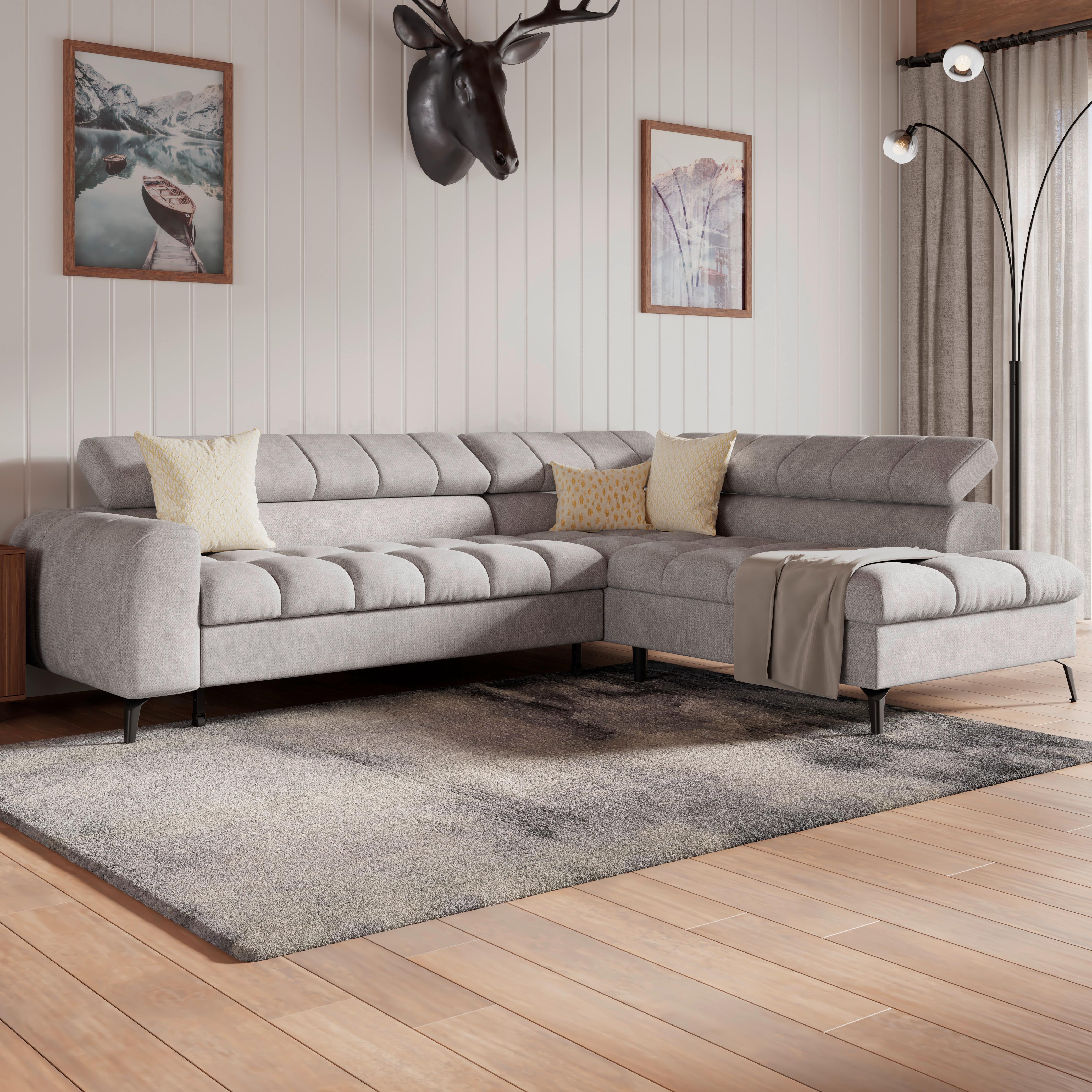 Ecksofa Volf Rechts New Hellgr mit Schlaffunktion, 261x203 cm - Hellgrau/Schwarz, Trend, Textil (261/203cm)