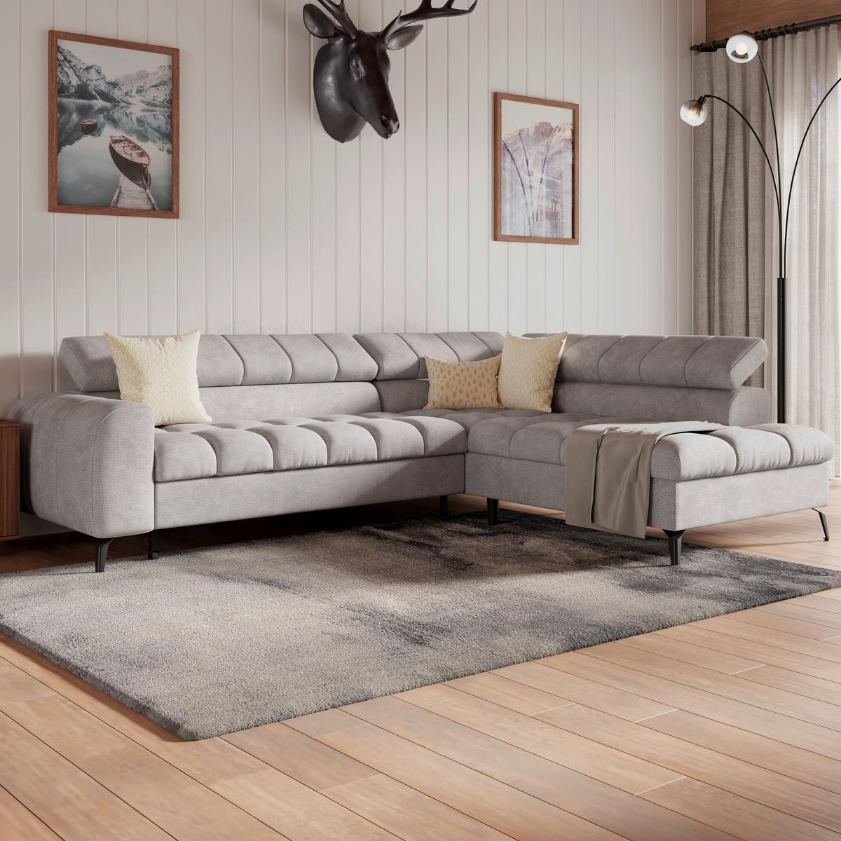 Ecksofa Volf Rechts New Hellgr Mit Schlaffunktion, 261x203 Cm - Hellgrau/Schwarz, Trend, Textil (261/203cm)