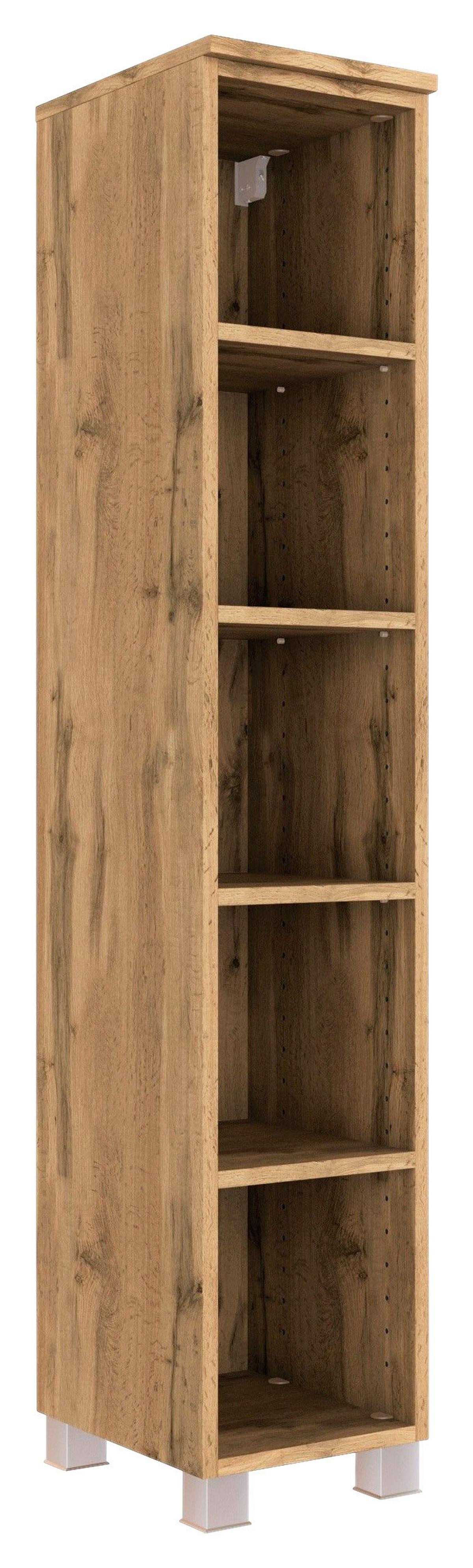 Badezimmerregal 5 Fächer Eiche Dekor 25x130 Cm Helsinki - Eichefarben/Silberfarben, KONVENTIONELL, Holzwerkstoff (25cm) - Held