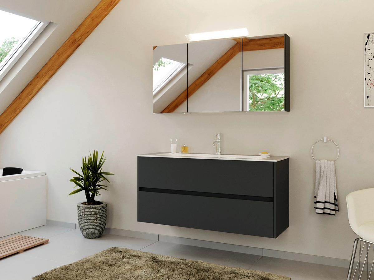 Waschtischkombi Limes Graphitfarben B: 120 Cm - Graphitfarben/Weiß, MODERN, Holzwerkstoff/Stein (120/58,8/46,5cm) - MID.YOU