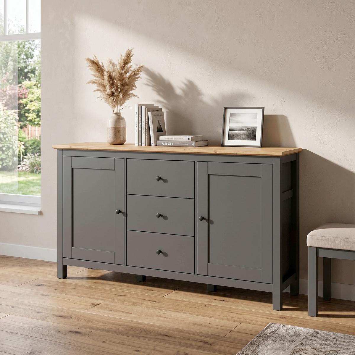 SIDEBOARD HESEN CHEST OF DRAWERS - Graphitfarben/Eiche Artisan, Design, Holzwerkstoff (186/96/44cm)