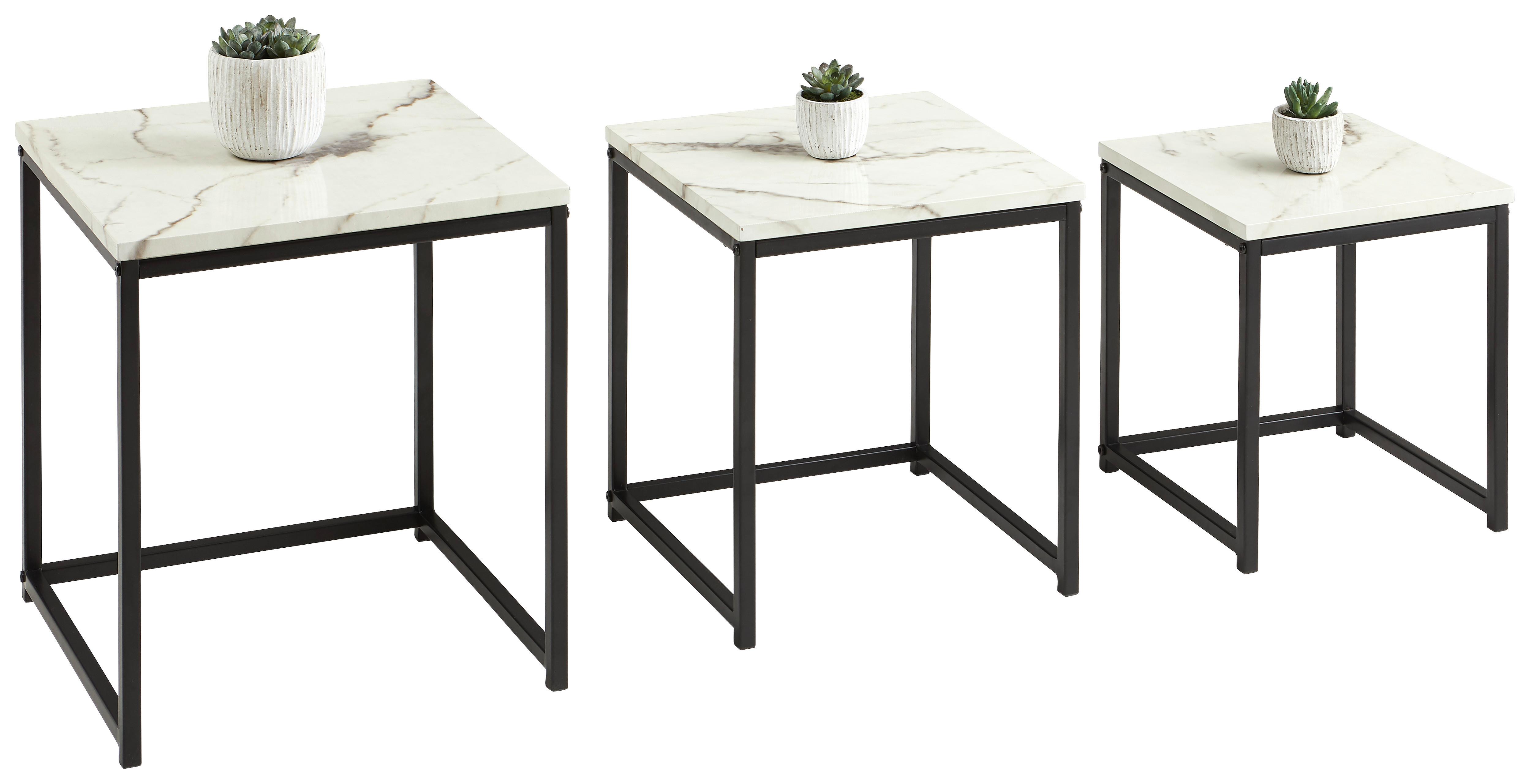 Beistelltisch Marmor-optik 3er-Set Torano, Schwarz/weiß - Schwarz/Weiß, Trend, Holzwerkstoff/Metall - MID.YOU
