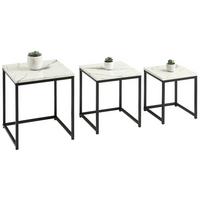 Beistelltisch Marmor-optik 3er-Set Torano, Schwarz/weiß - Schwarz/Weiß, Trend, Holzwerkstoff/Metall - MID.YOU