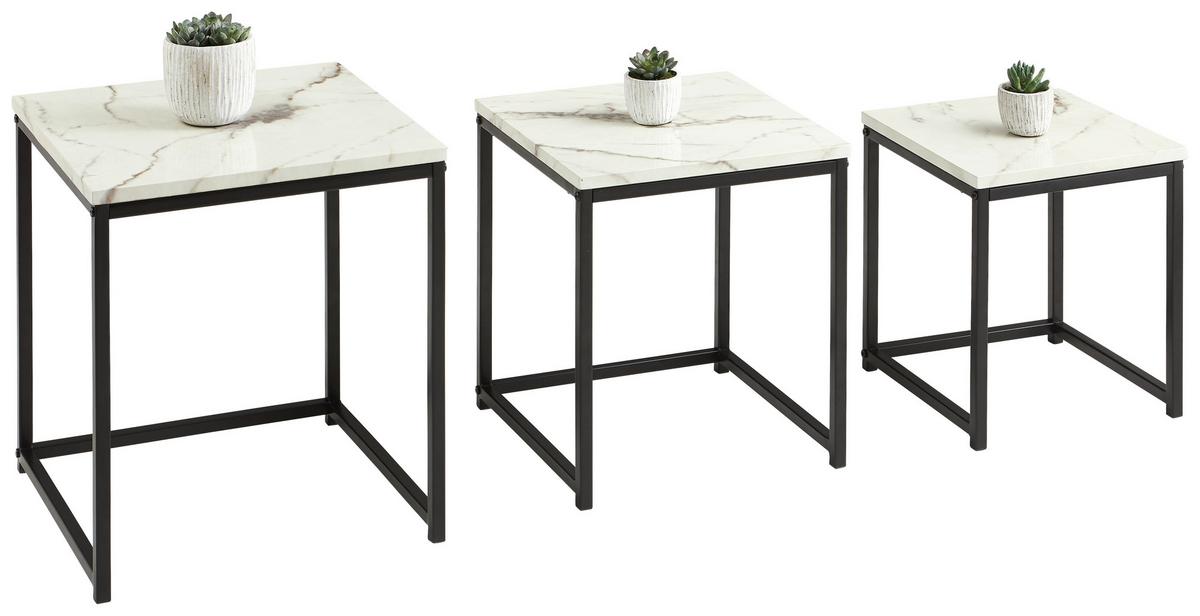 Beistelltisch Marmor-optik 3er-Set Torano, Schwarz/weiß - Schwarz/Weiß, Trend, Holzwerkstoff/Metall - MID.YOU