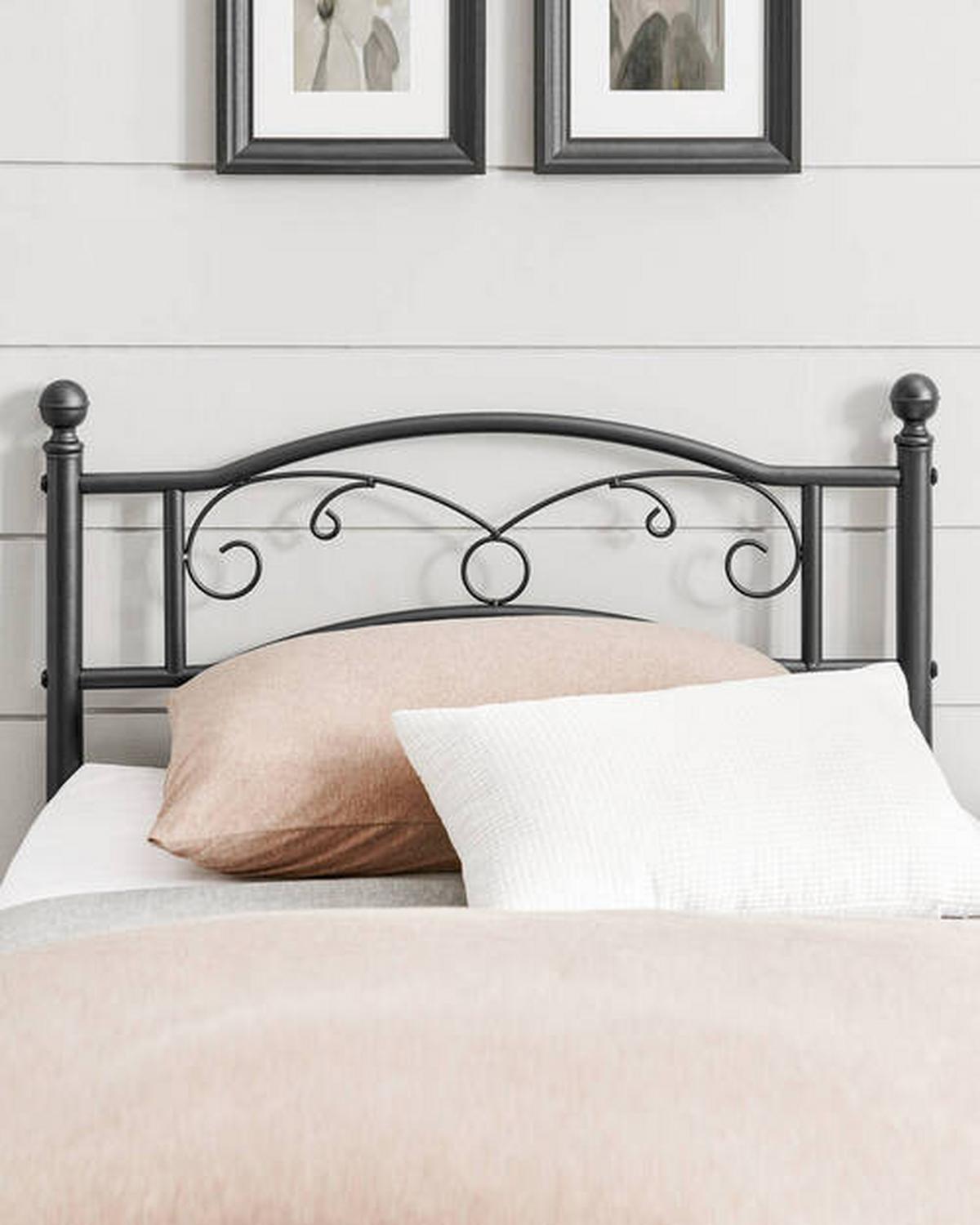 Metallbett, Schwarz Lackiert Mit Lattenrost, Lf: 90x190 Cm - Schwarz, ROMANTIK / LANDHAUS, Metall (90/190cm) - Boxxx