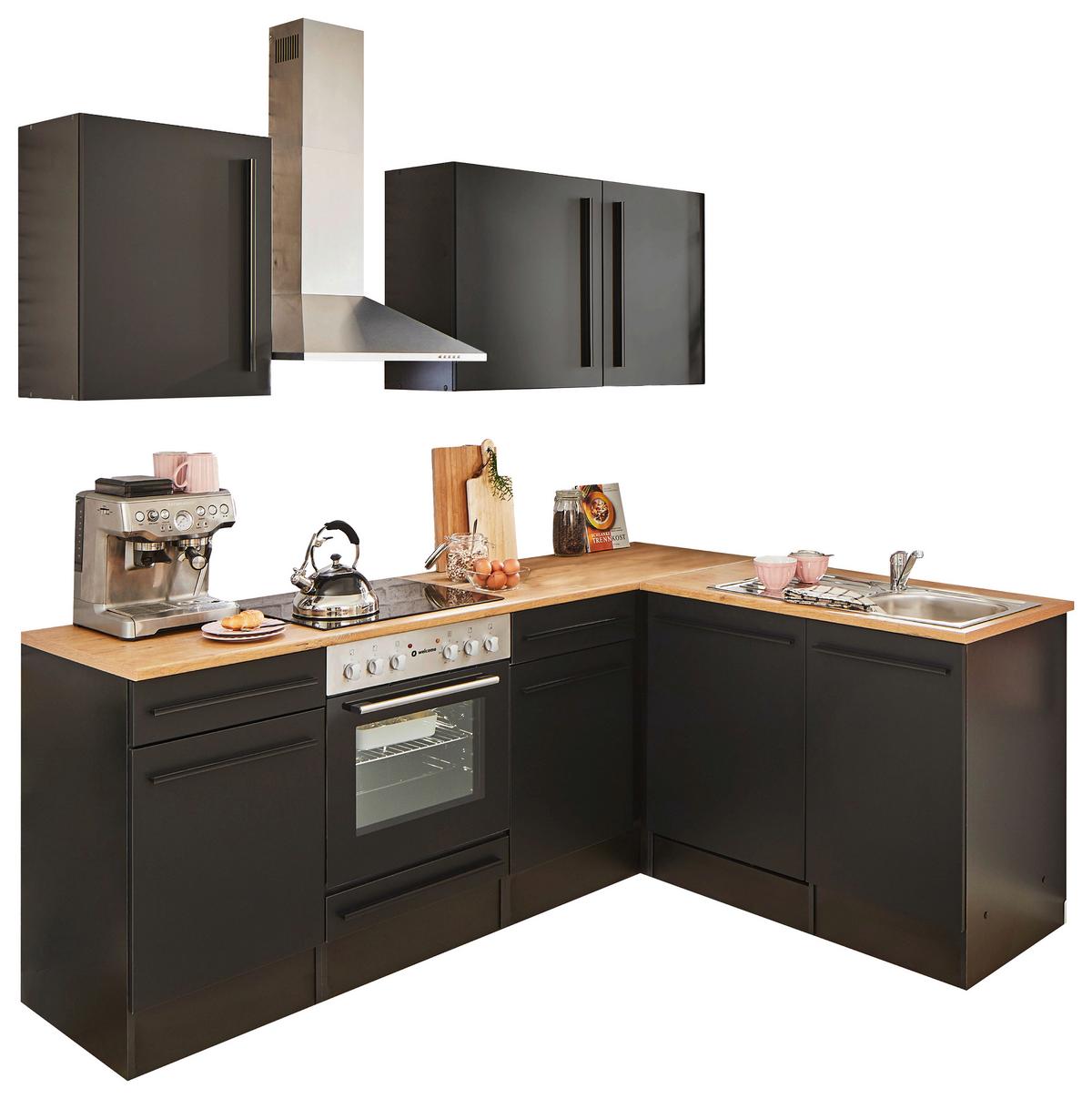 Eckküche Jazz 8 220 Schwarz S: 220x175 Cm - Eichefarben/Schwarz, LIFESTYLE, Holzwerkstoff (220/175/60/60cm) - MID.YOU