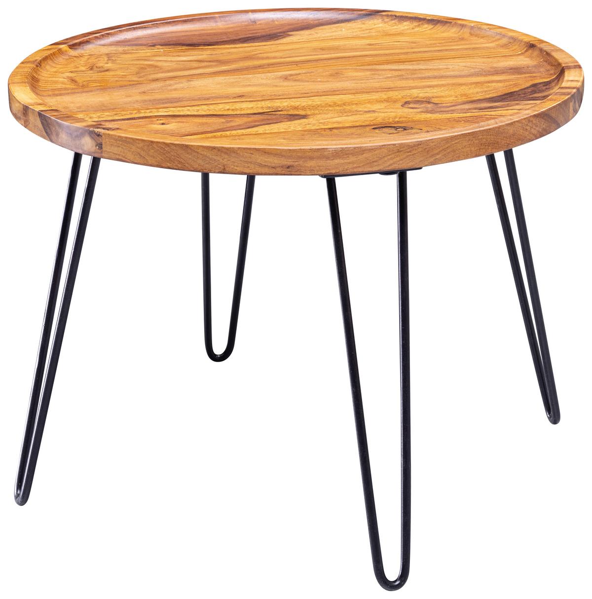 Couchtisch Holz mit Massiver Tischplatte, Sheesham - Sheeshamfarben/Schwarz, MODERN, Holz/Metall (60/60/45cm) - MID.YOU