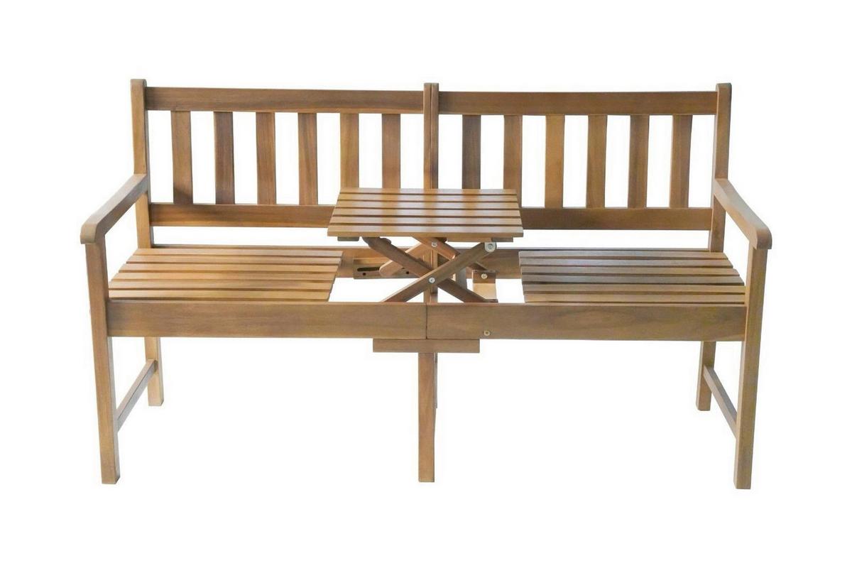 Holzbank mit Tisch LxBxH: ca. 153x57x88 cm - Akaziefarben, Basics, Holz (153/57/88cm) - Prestige Home
