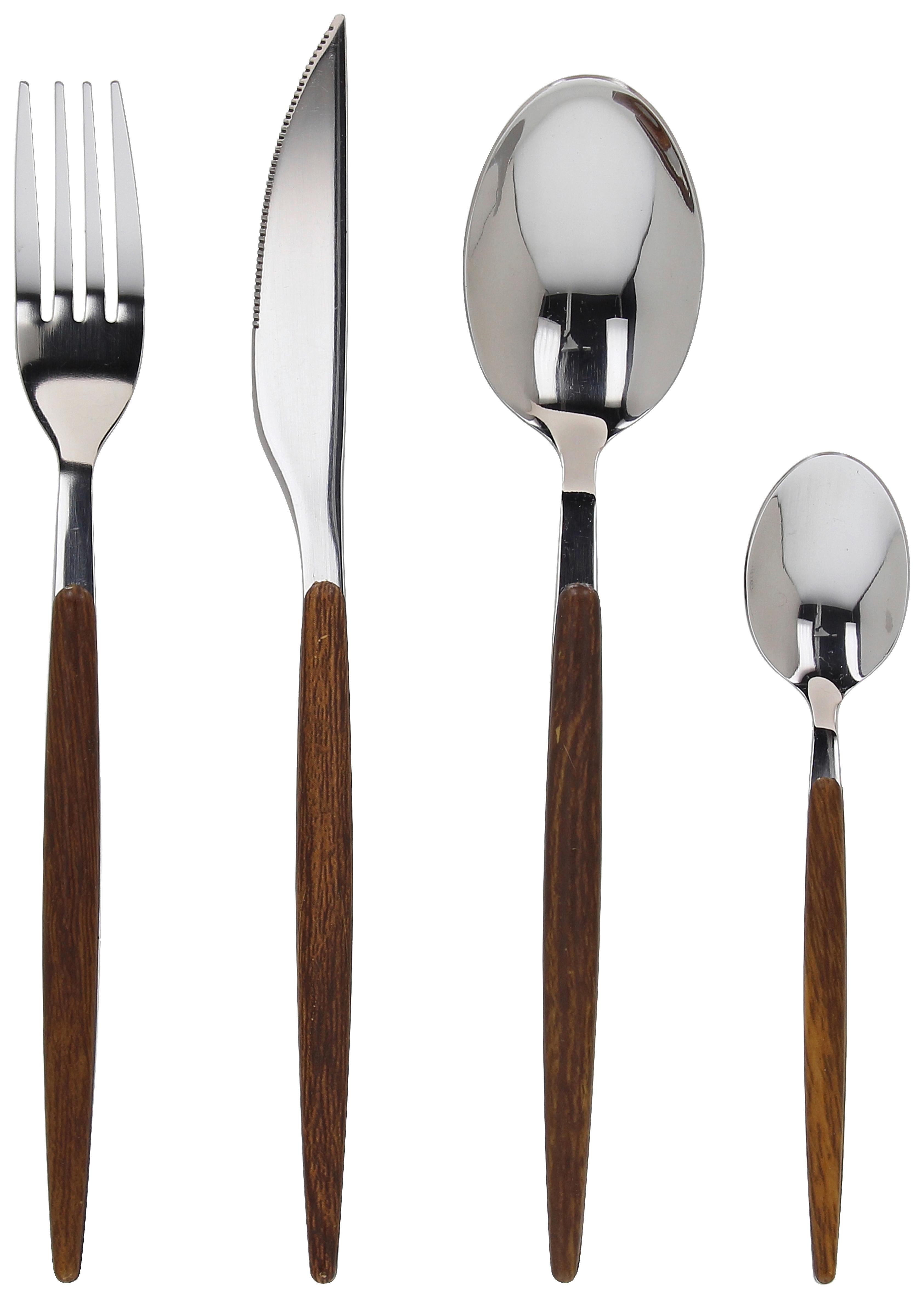 Besteckset Antony 24--Teilig. mit Holzgriff - Edelstahlfarben, Basics, Metall - Tognana