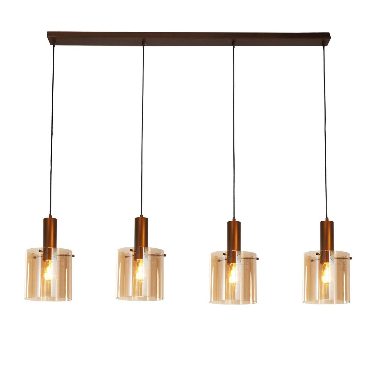 Hängeleuchte 88910-4mo - Bernsteinfarben, Design, Glas/Metall (142/22/35-150cm)
