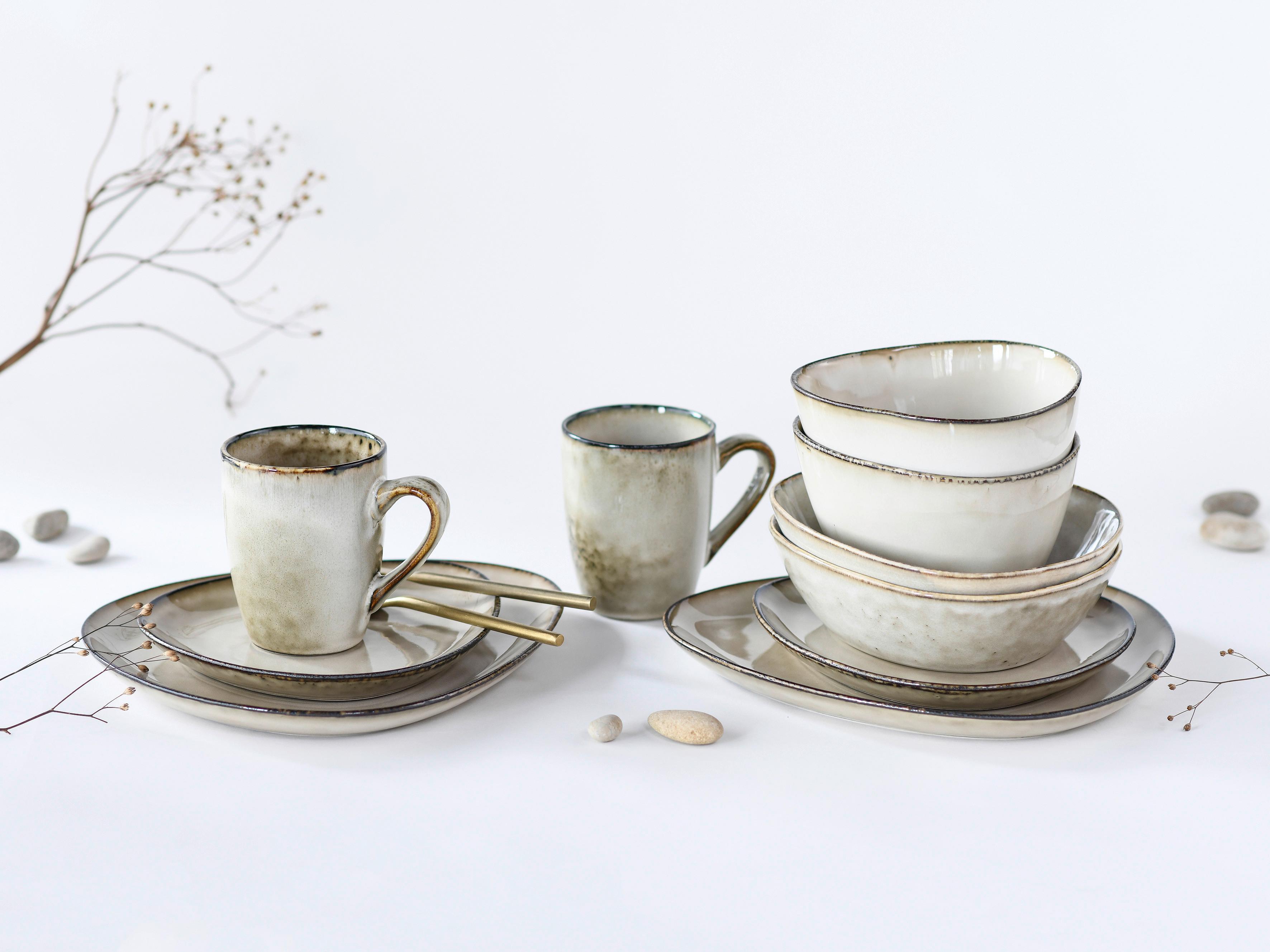 Kombiservice Cloudy Sand 2 Personen Geschirr Set - Sandfarben, Trend, Keramik (34/29,5/36cm) - Creatable