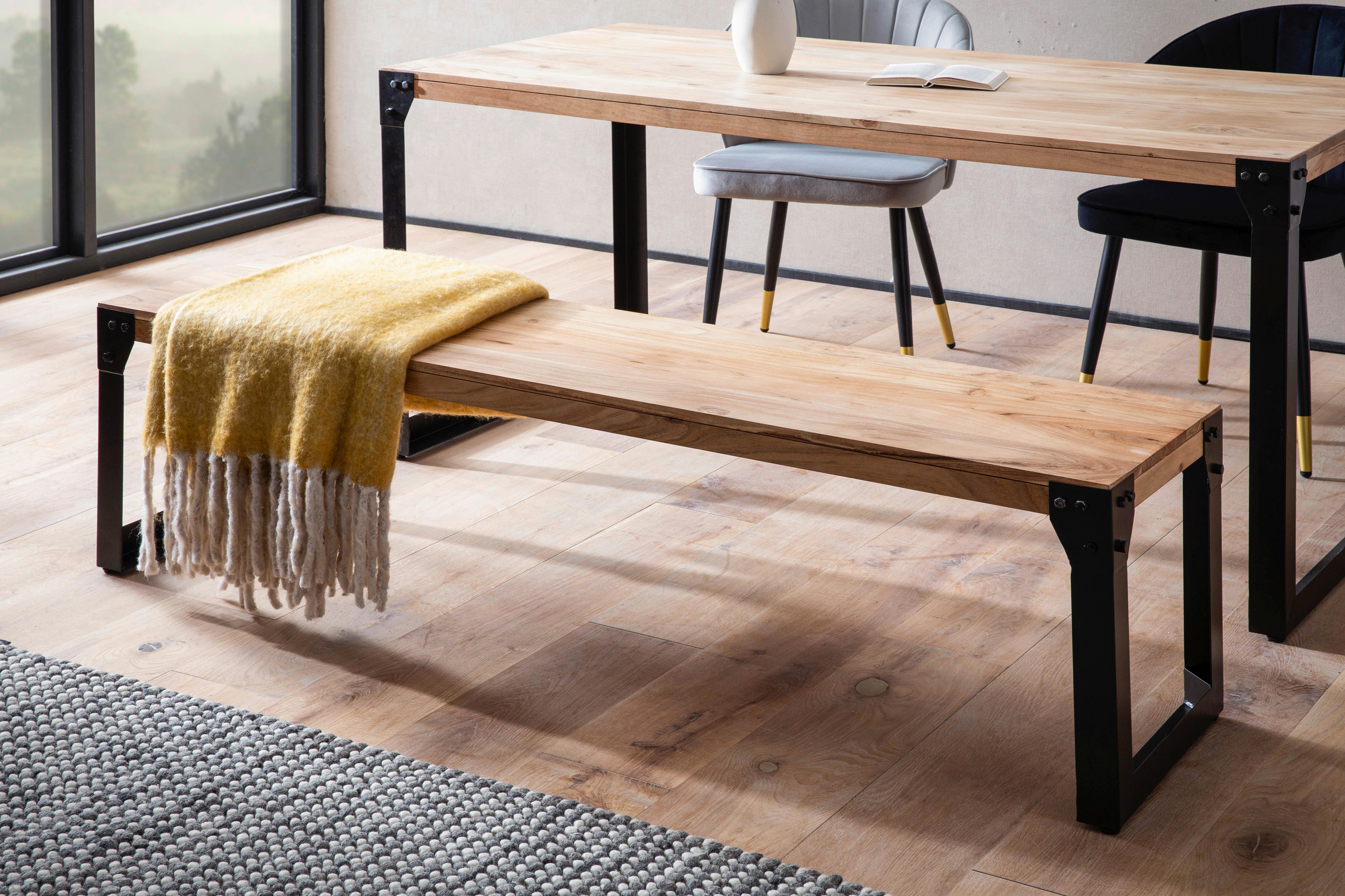 Sitzbank Holz Massiv Akazie/ Schwarz Wl7.052 B: 160 cm - Schwarz/Akaziefarben, Design, Holz (160/45/40cm) - MID.YOU