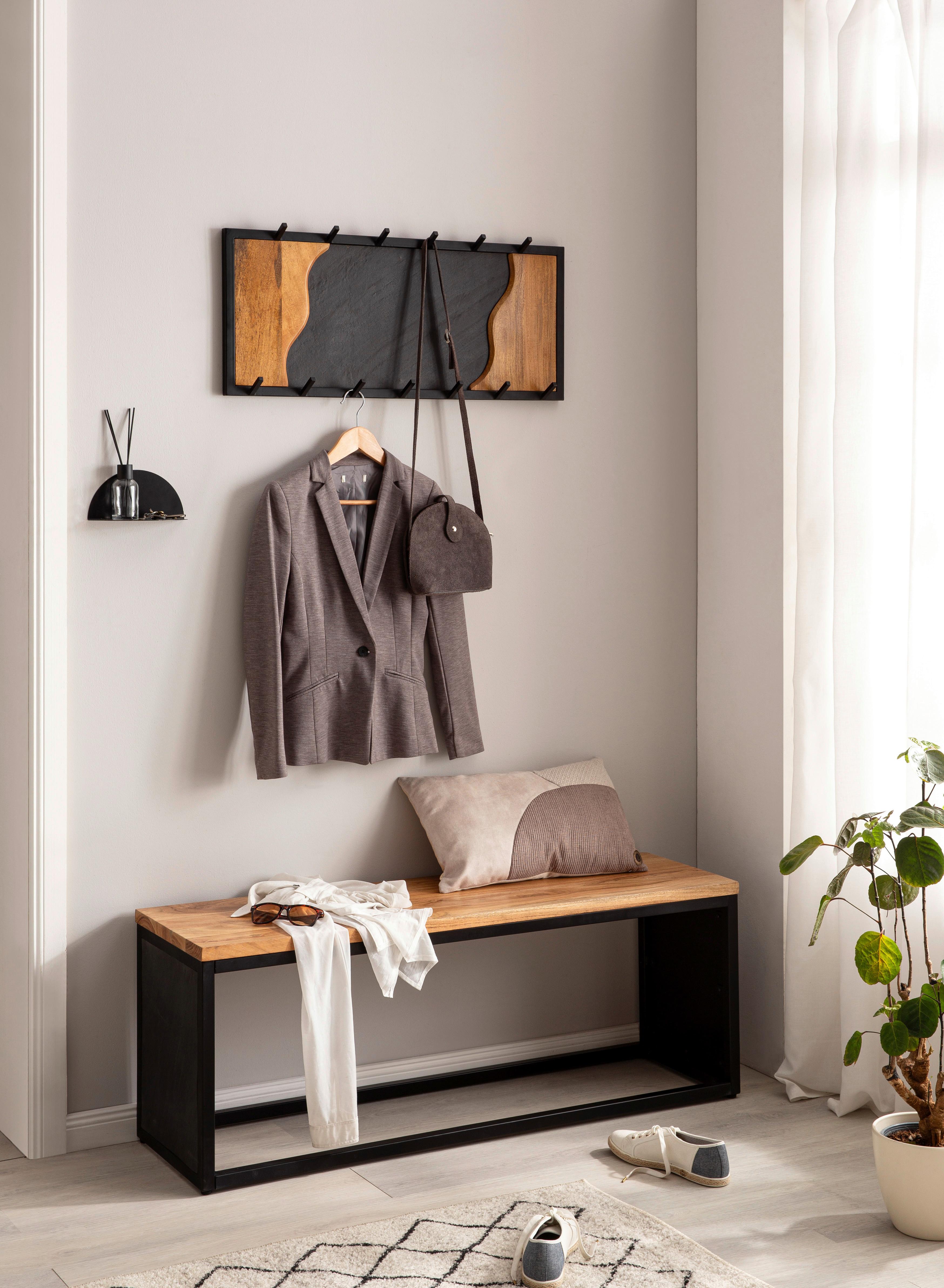 Wandgarderobe Mangoholz Braun/Schwarz B: 80 cm - Schwarz/Braun, LIFESTYLE, Holz/Kunststoff (80/36/6cm) - MID.YOU