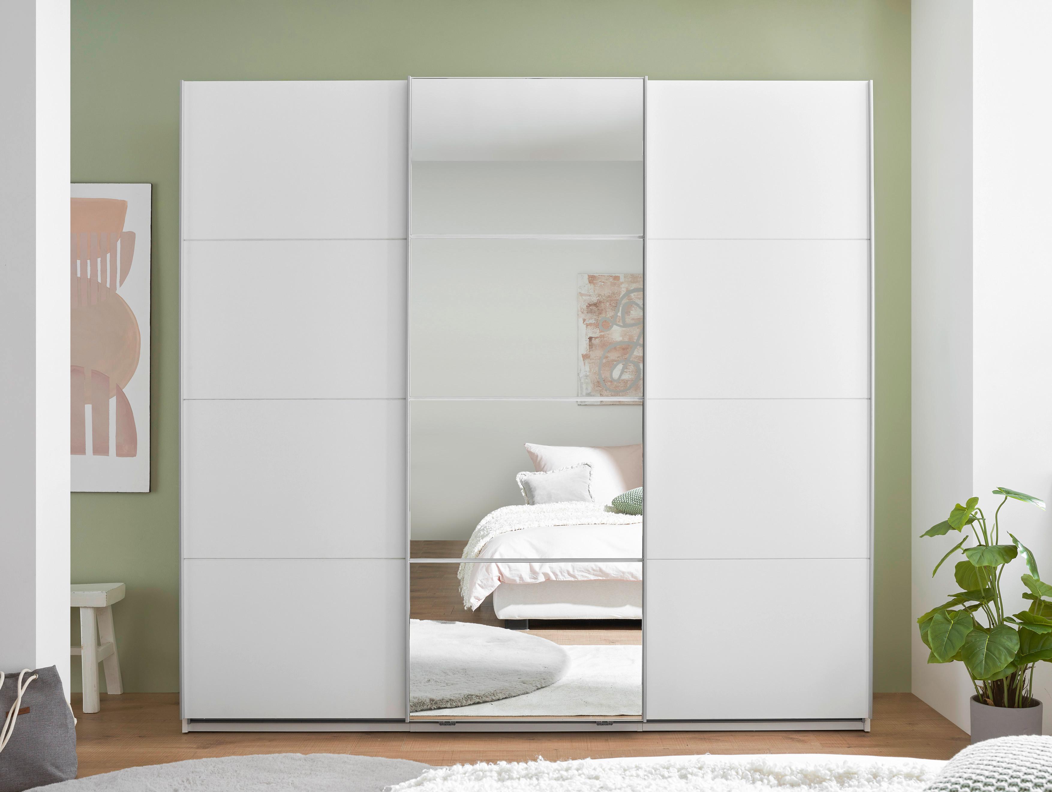 Schwebetürenschrank 3-Trg. inkl. Zubehör, Weiß - Weiß, KONVENTIONELL, Glas/Holzwerkstoff (215/204/60cm)