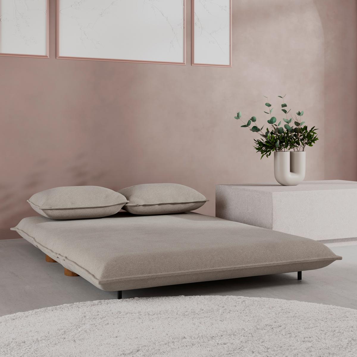 Rozkladacia pohovka BELLA, béžová, max. 240 kg - prírodná farba/béžová, Modern, kov/drevo (141/76/63cm) - Bessagi Home