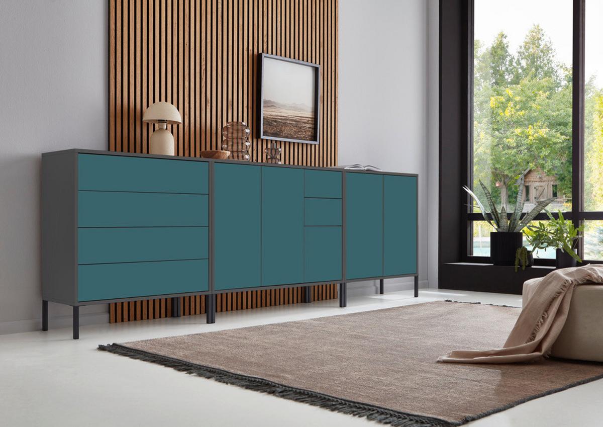 Sideboard Mailand Anthrazit/Petrol B: 263,5cm - Anthrazit/Petrol, MODERN, Holzwerkstoff (263,5/86/33cm) - MID.YOU