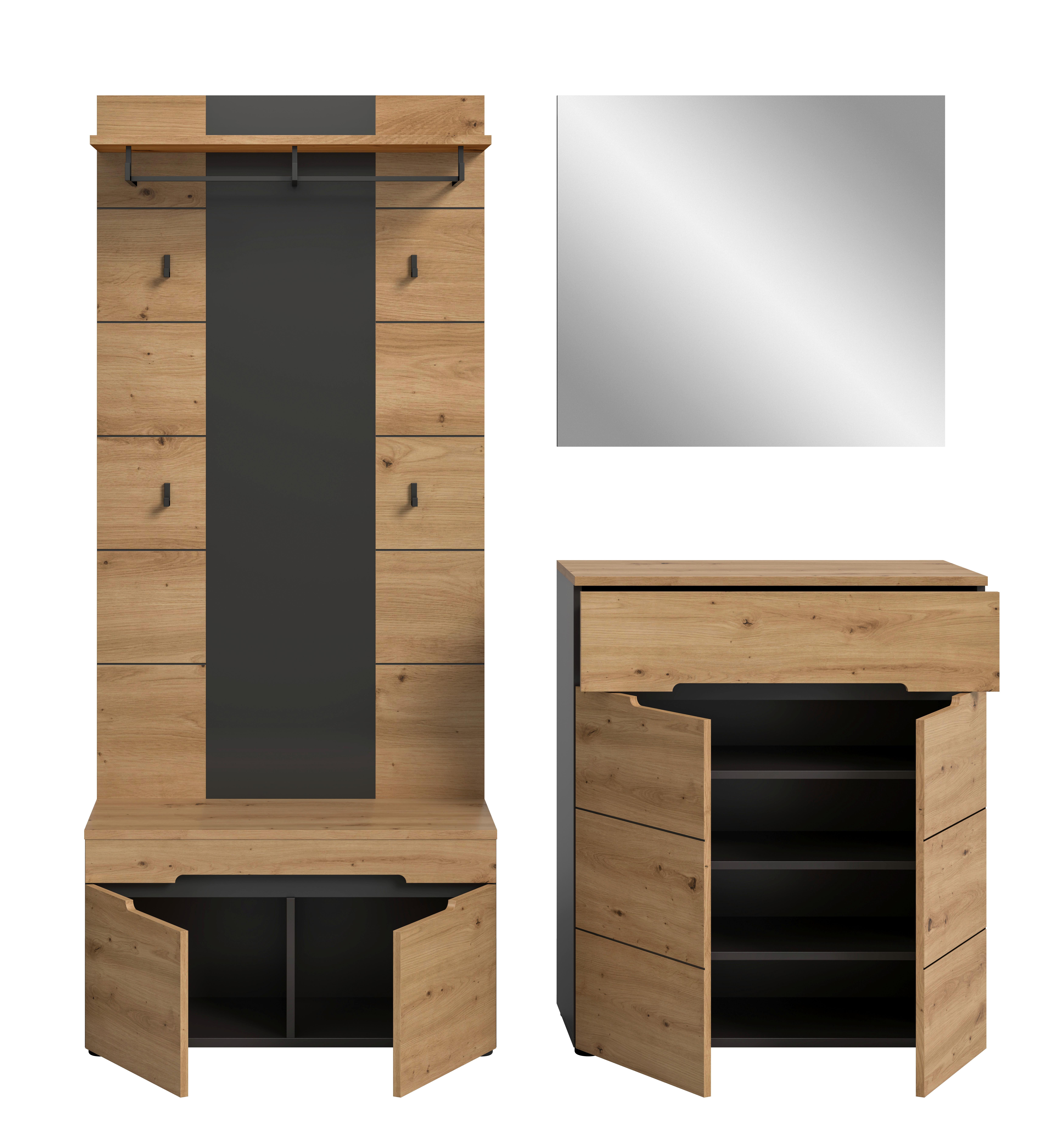 Garderobe Canu 4-Teilig Eiche Artisan/Grau B: 175 cm - Eiche Artisan, Design, Holzwerkstoff (175/190/37cm) - Livetastic